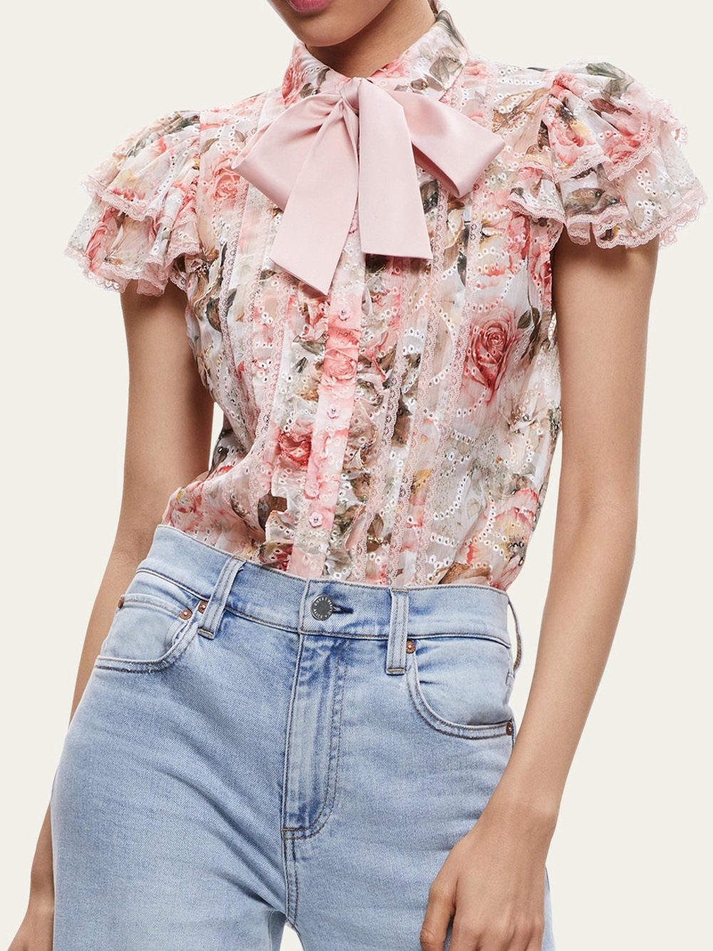 Alice & Olivia Women’s Minda Ruffled Tie-neck Blouse Small